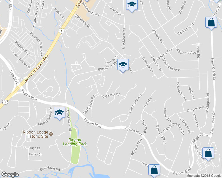 map of restaurants, bars, coffee shops, grocery stores, and more near 15267 Lodge Terrace in Woodbridge