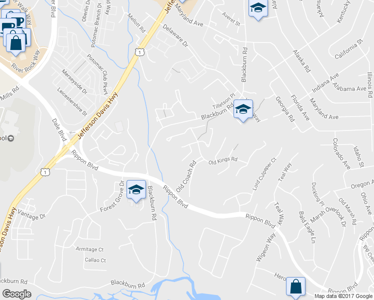 map of restaurants, bars, coffee shops, grocery stores, and more near 15256 Waterwheel Terrace in Woodbridge