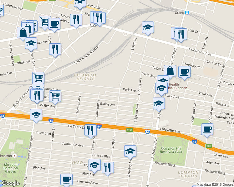 map of restaurants, bars, coffee shops, grocery stores, and more near 3869 Folsom Avenue in St. Louis