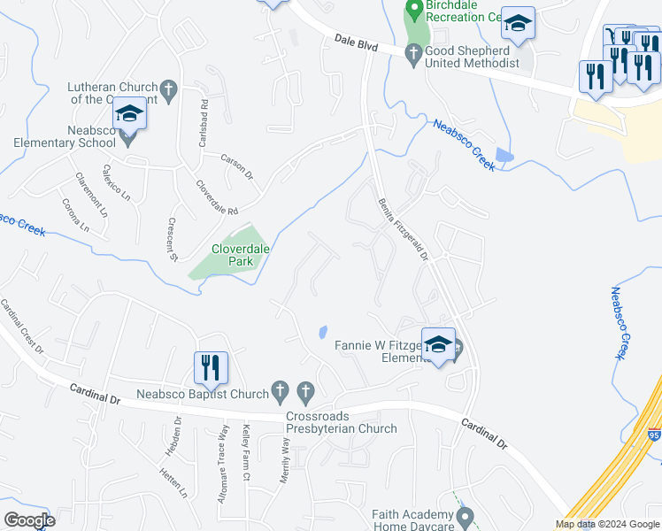 map of restaurants, bars, coffee shops, grocery stores, and more near 3503 Emory Lane in Woodbridge