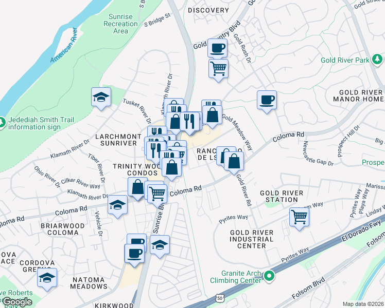 map of restaurants, bars, coffee shops, grocery stores, and more near 2220 Cemo Cir in Gold River