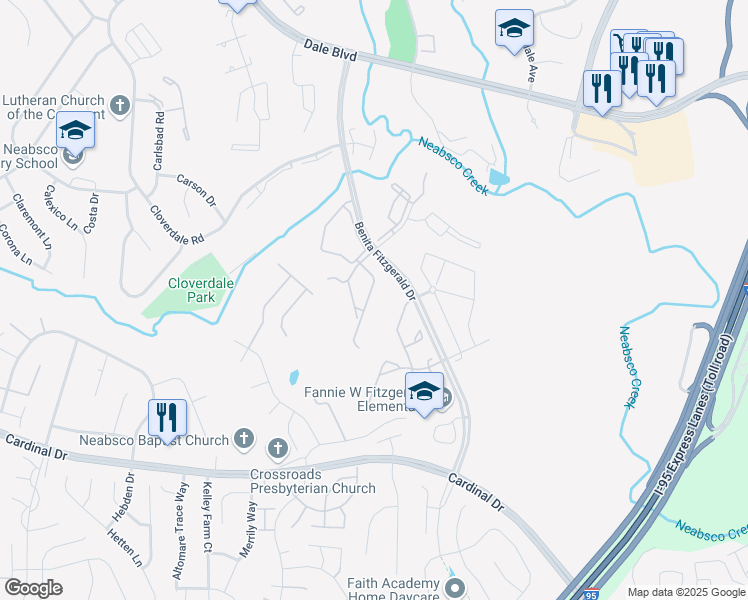 map of restaurants, bars, coffee shops, grocery stores, and more near 15287 Barnabas Trail in Woodbridge