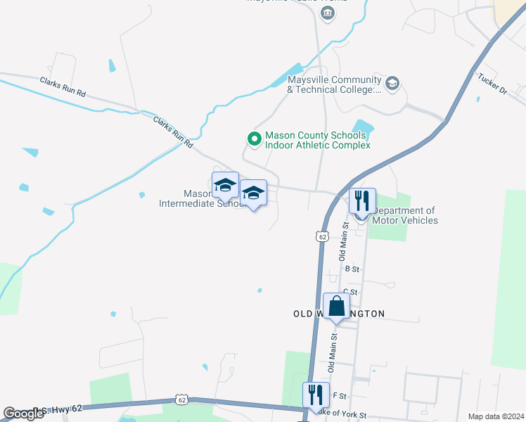 map of restaurants, bars, coffee shops, grocery stores, and more near 720 Clarks Run Road in Maysville