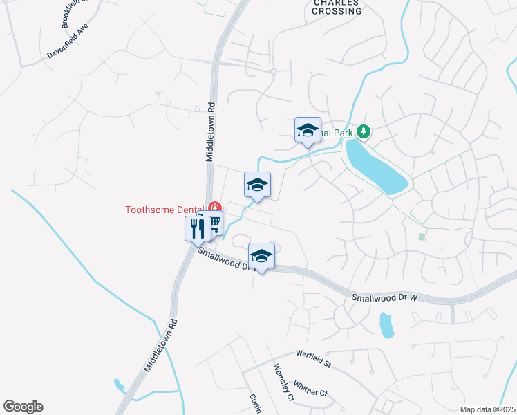 map of restaurants, bars, coffee shops, grocery stores, and more near 3300 Middletown Road in Waldorf