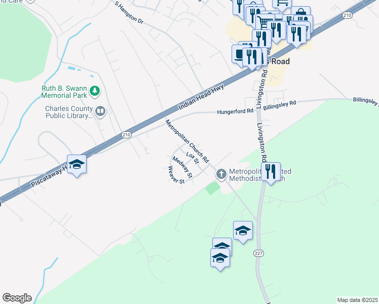 map of restaurants, bars, coffee shops, grocery stores, and more near 3354 Lox Street in Indian Head