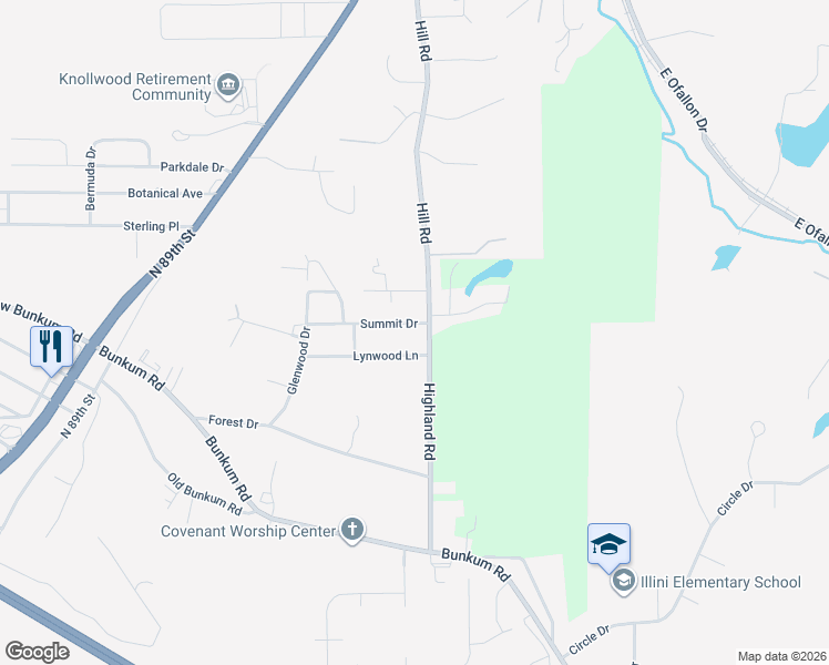 map of restaurants, bars, coffee shops, grocery stores, and more near 4001 Highland Road in Fairview Heights