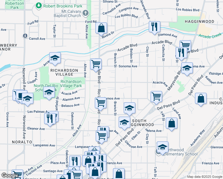 map of restaurants, bars, coffee shops, grocery stores, and more near 969 Alamos Avenue in Sacramento