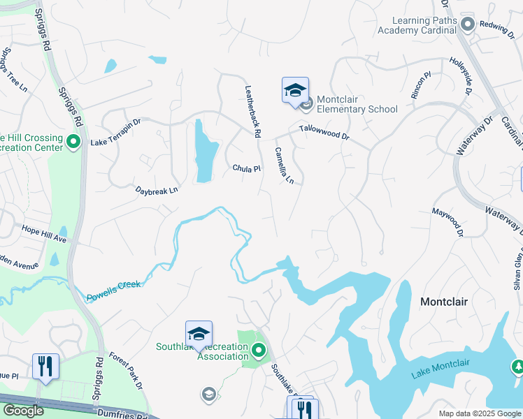 map of restaurants, bars, coffee shops, grocery stores, and more near 4053 Raft Cove Court in Woodbridge