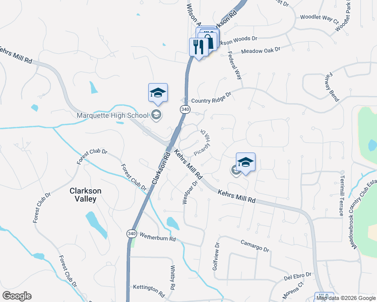 map of restaurants, bars, coffee shops, grocery stores, and more near 65 Picardy Hill Drive in Chesterfield