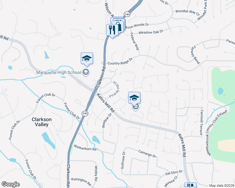 map of restaurants, bars, coffee shops, grocery stores, and more near 22 Picardy Hill Drive in Chesterfield