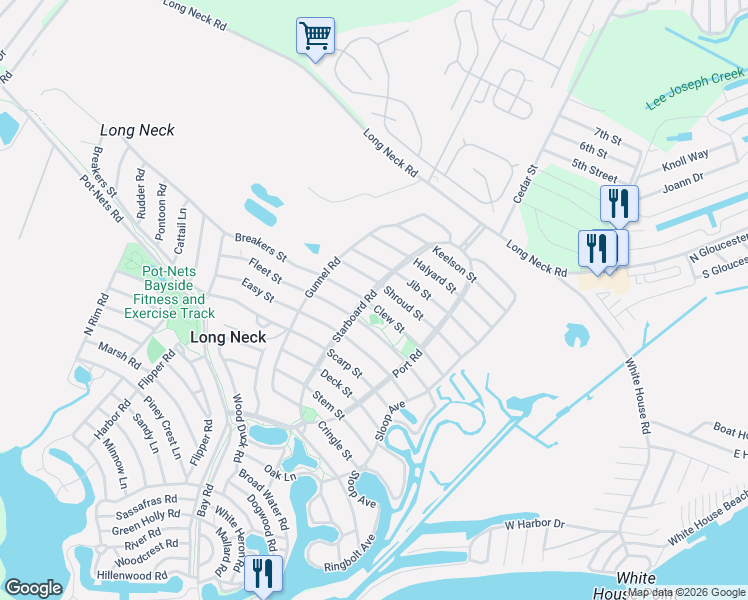map of restaurants, bars, coffee shops, grocery stores, and more near 34731 Clew Street in Long Neck
