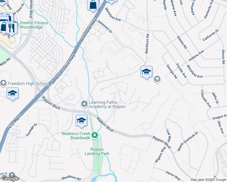 map of restaurants, bars, coffee shops, grocery stores, and more near 1908 Coppersmith Terrace in Woodbridge