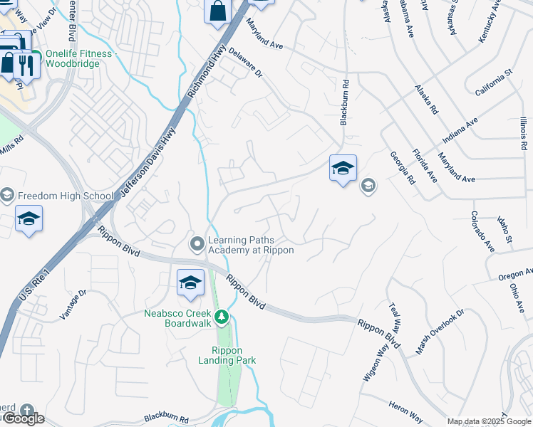 map of restaurants, bars, coffee shops, grocery stores, and more near 1908 Coppersmith Terrace in Woodbridge