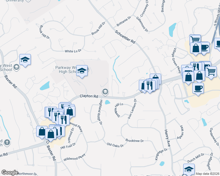 map of restaurants, bars, coffee shops, grocery stores, and more near 2319 Wellington Estates Drive in Chesterfield