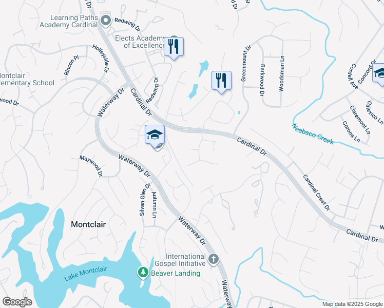 map of restaurants, bars, coffee shops, grocery stores, and more near 4355 Edinborough Court in Woodbridge