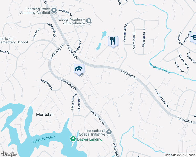 map of restaurants, bars, coffee shops, grocery stores, and more near 4355 Edinborough Court in Woodbridge
