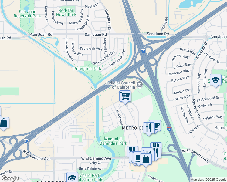 map of restaurants, bars, coffee shops, grocery stores, and more near 2880 Gateway Oaks Drive in Sacramento