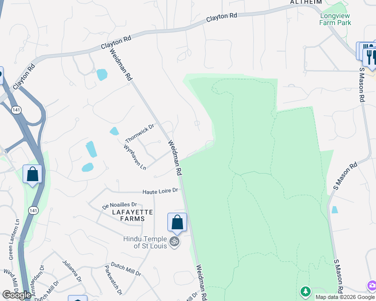 map of restaurants, bars, coffee shops, grocery stores, and more near 900 Weidman Road in Chesterfield