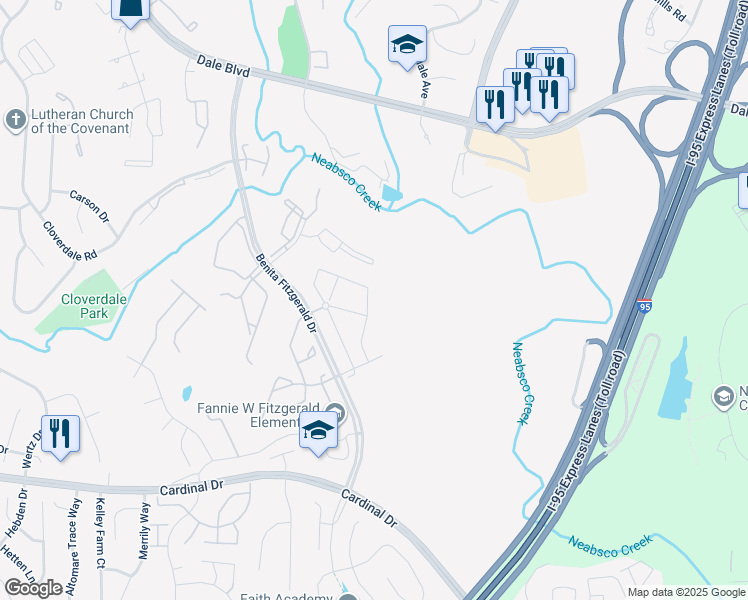 map of restaurants, bars, coffee shops, grocery stores, and more near 15252 Ballerina Loop in Woodbridge