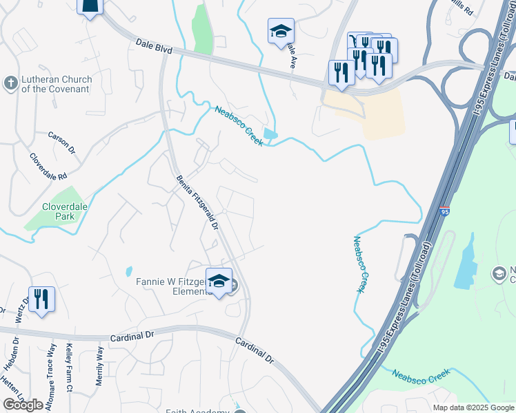 map of restaurants, bars, coffee shops, grocery stores, and more near 15252 Ballerina Loop in Woodbridge