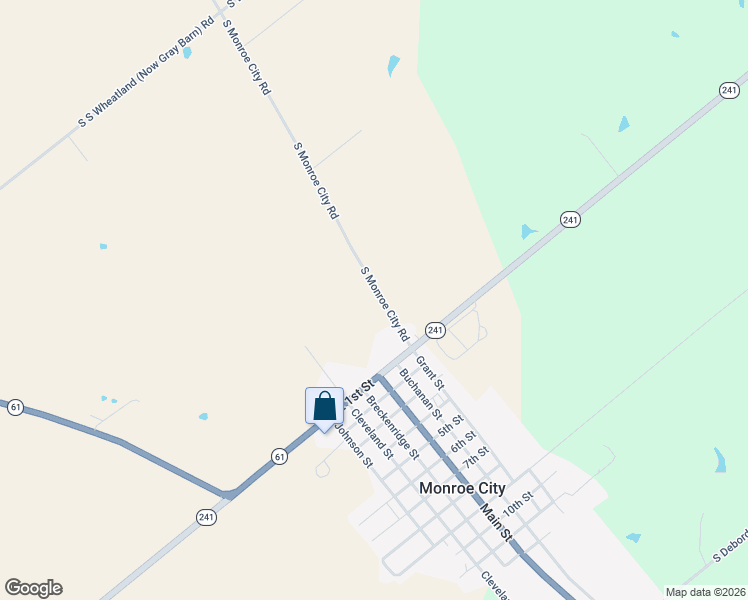 map of restaurants, bars, coffee shops, grocery stores, and more near 3841 South Monroe City Road in Monroe City