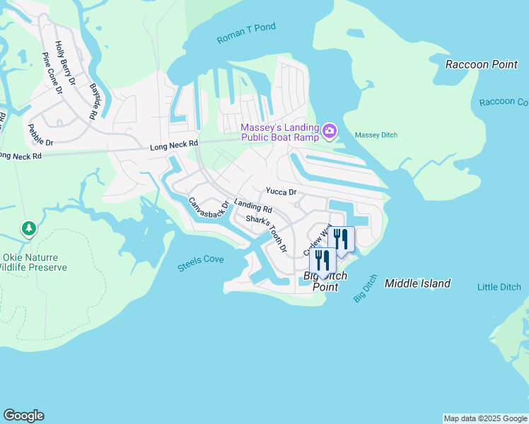 map of restaurants, bars, coffee shops, grocery stores, and more near 26626 Landing Road in Millsboro