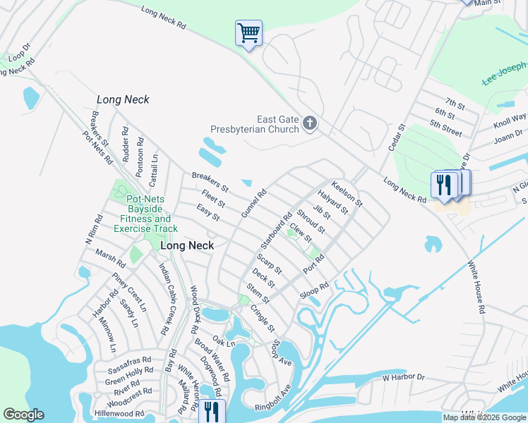 map of restaurants, bars, coffee shops, grocery stores, and more near 34697 Clew Street in Long Neck