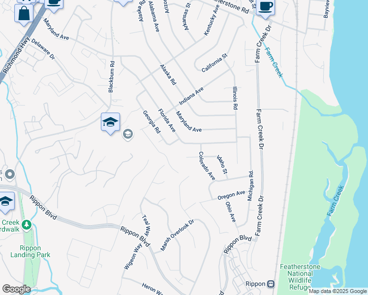 map of restaurants, bars, coffee shops, grocery stores, and more near 1509 Florida Avenue in Woodbridge