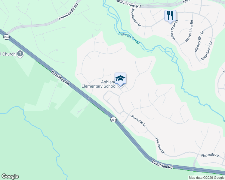 map of restaurants, bars, coffee shops, grocery stores, and more near 6461 Colonial Village Loop in Manassas