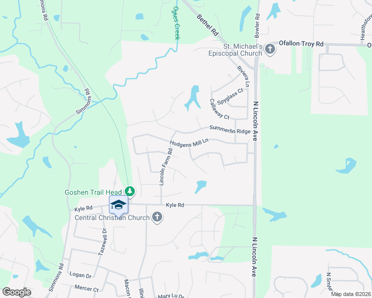 map of restaurants, bars, coffee shops, grocery stores, and more near 153 Hodgens Mill Lane in O'Fallon