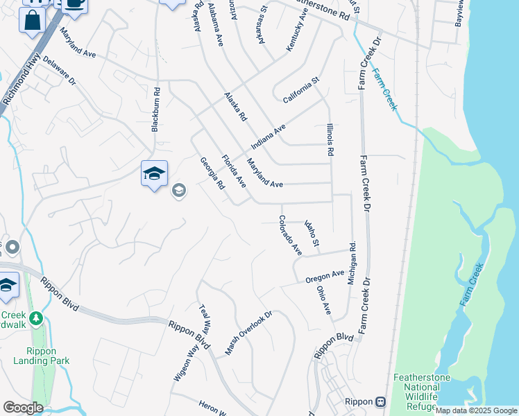 map of restaurants, bars, coffee shops, grocery stores, and more near 1509 Florida Avenue in Woodbridge