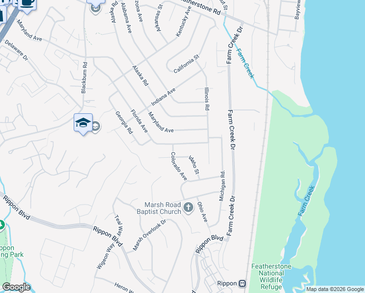 map of restaurants, bars, coffee shops, grocery stores, and more near 1417 Florida Avenue in Woodbridge