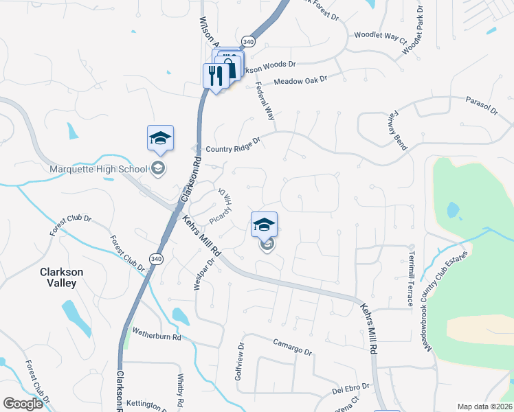 map of restaurants, bars, coffee shops, grocery stores, and more near 5 Rimbey Court in Chesterfield