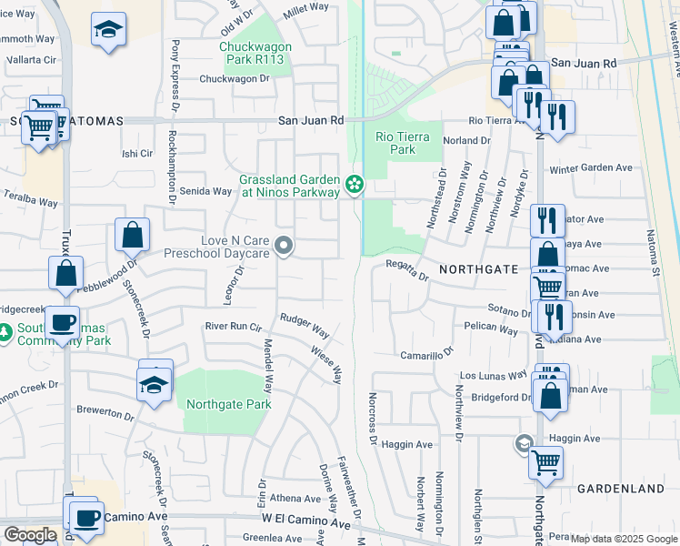 map of restaurants, bars, coffee shops, grocery stores, and more near 10 Glenda Court in Sacramento