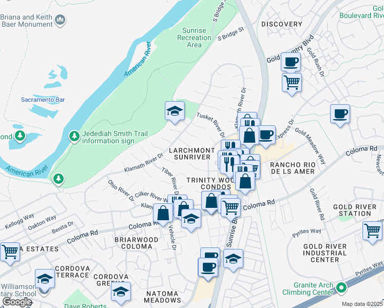 map of restaurants, bars, coffee shops, grocery stores, and more near 11120 Nile River Court in Rancho Cordova