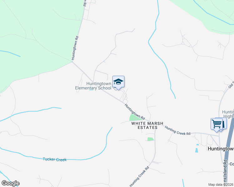 map of restaurants, bars, coffee shops, grocery stores, and more near 4345 Huntingtown Road in Huntingtown