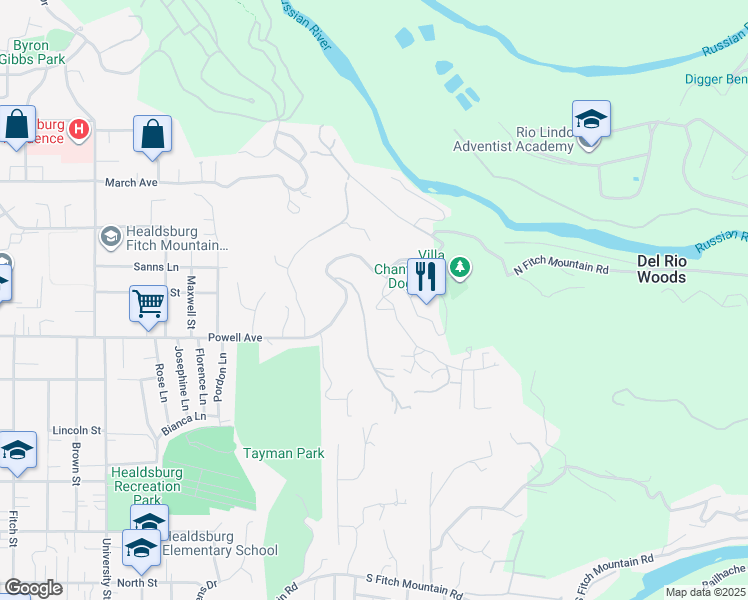 map of restaurants, bars, coffee shops, grocery stores, and more near 919 Sunset Drive in Healdsburg