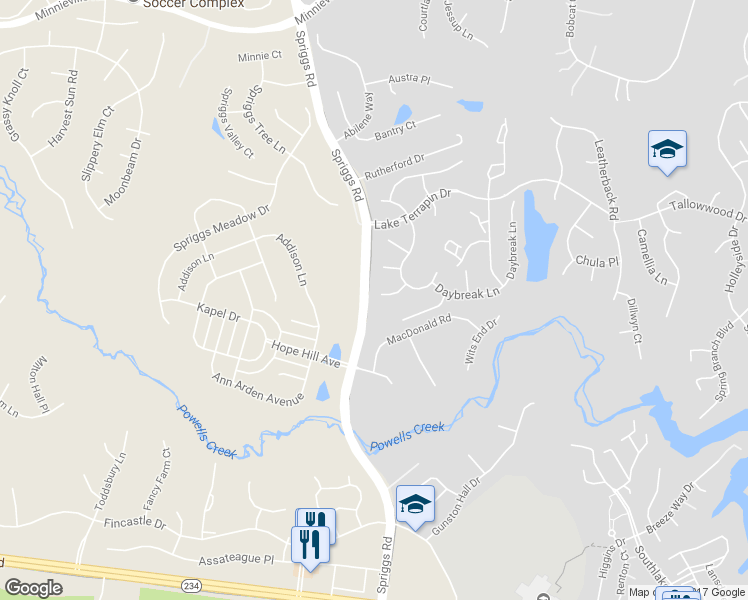 map of restaurants, bars, coffee shops, grocery stores, and more near 15300 Comus Court in Woodbridge