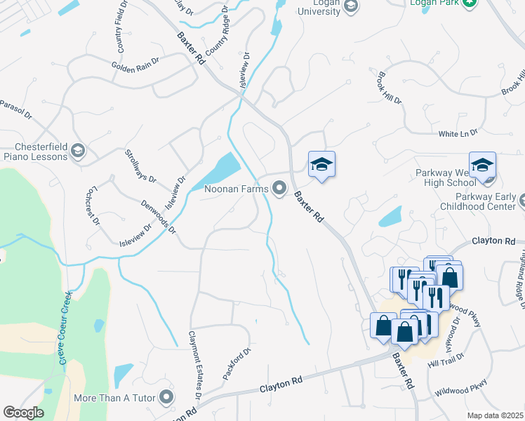 map of restaurants, bars, coffee shops, grocery stores, and more near 1716 Claymont Estates Drive in Chesterfield