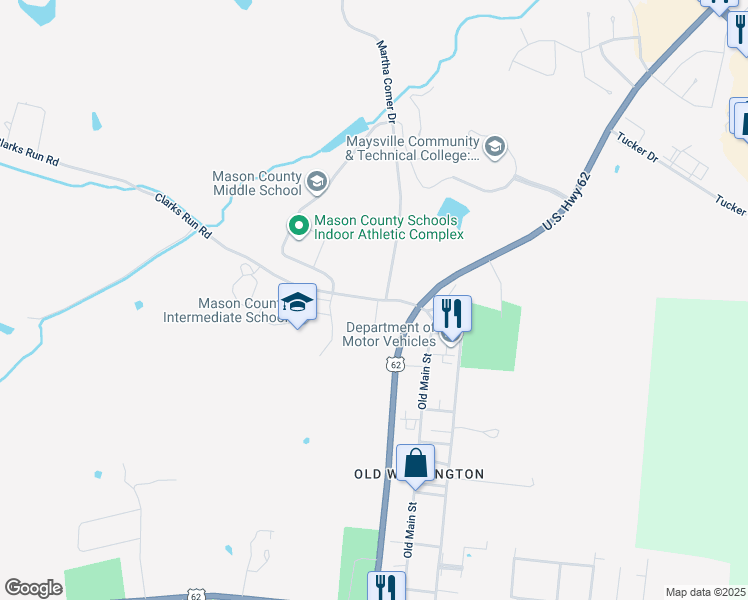map of restaurants, bars, coffee shops, grocery stores, and more near 720 Clarks Run Road in Maysville