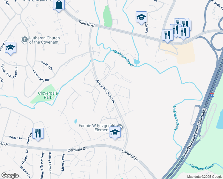 map of restaurants, bars, coffee shops, grocery stores, and more near 15336 Ballerina Loop in Woodbridge