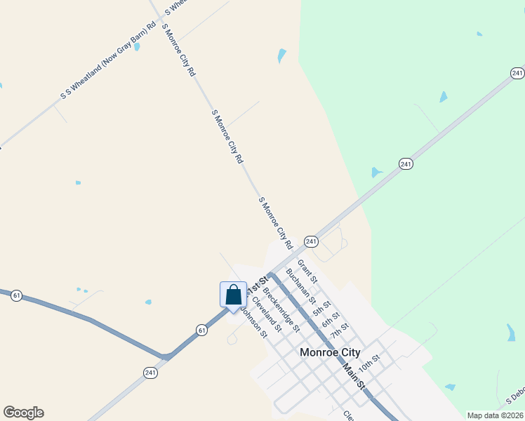 map of restaurants, bars, coffee shops, grocery stores, and more near 3841 South Monroe City Road in Monroe City