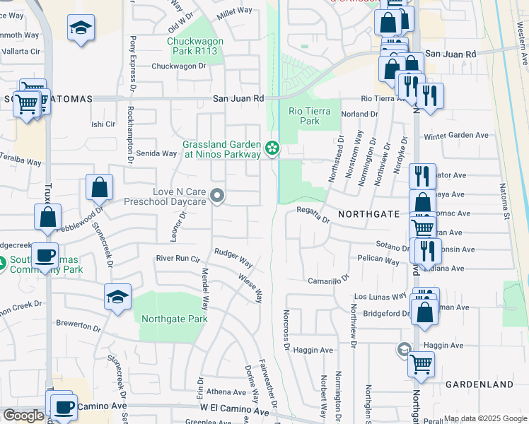 map of restaurants, bars, coffee shops, grocery stores, and more near 10 Glenda Court in Sacramento