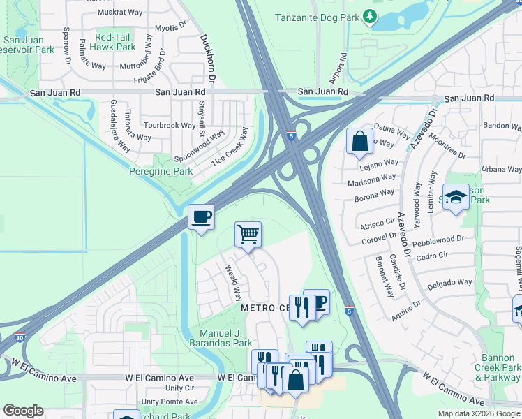 map of restaurants, bars, coffee shops, grocery stores, and more near 2860 Gateway Oaks Drive in Sacramento