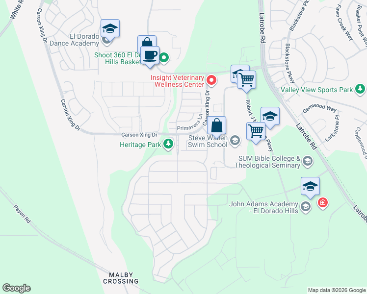 map of restaurants, bars, coffee shops, grocery stores, and more near 8507 Avelin Place in El Dorado Hills