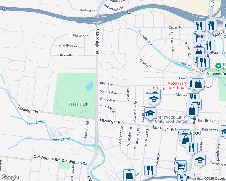 map of restaurants, bars, coffee shops, grocery stores, and more near 9371 Sonora Avenue in Brentwood