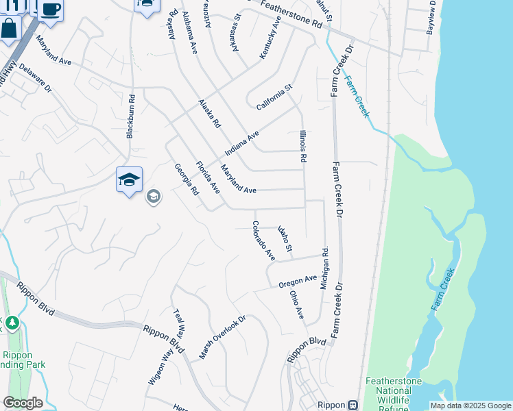 map of restaurants, bars, coffee shops, grocery stores, and more near 1422 Florida Avenue in Woodbridge
