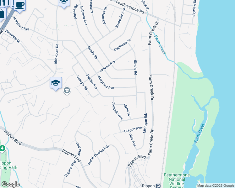 map of restaurants, bars, coffee shops, grocery stores, and more near 1418 Florida Avenue in Woodbridge