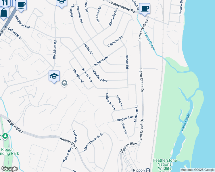 map of restaurants, bars, coffee shops, grocery stores, and more near 1422 Florida Avenue in Woodbridge