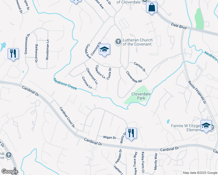 map of restaurants, bars, coffee shops, grocery stores, and more near 15209 Calexico Lane in Woodbridge